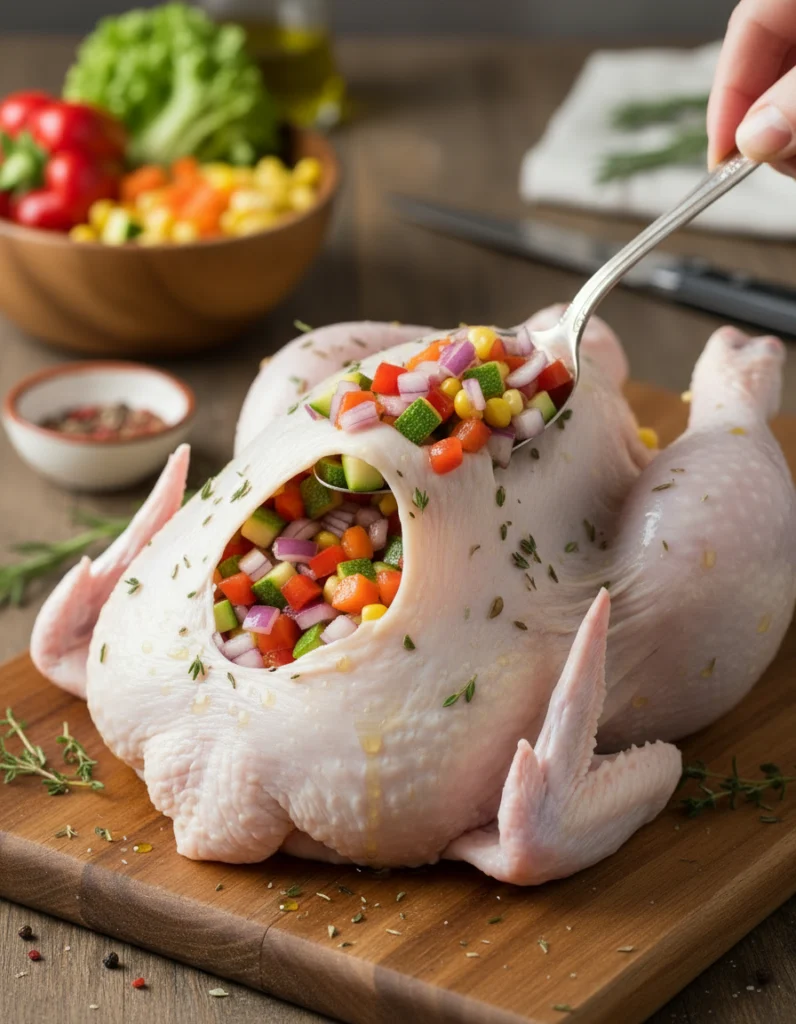 Poulet farci aux légumes