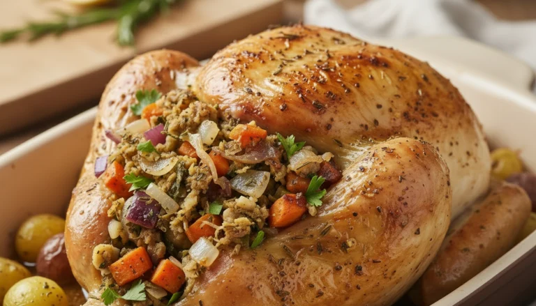 Poulet farci aux légumes