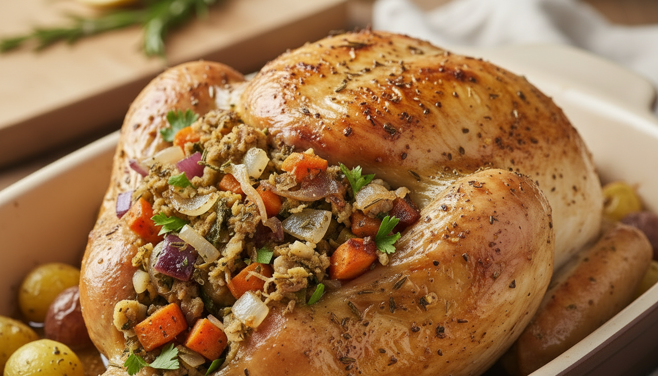 Poulet farci aux légumes