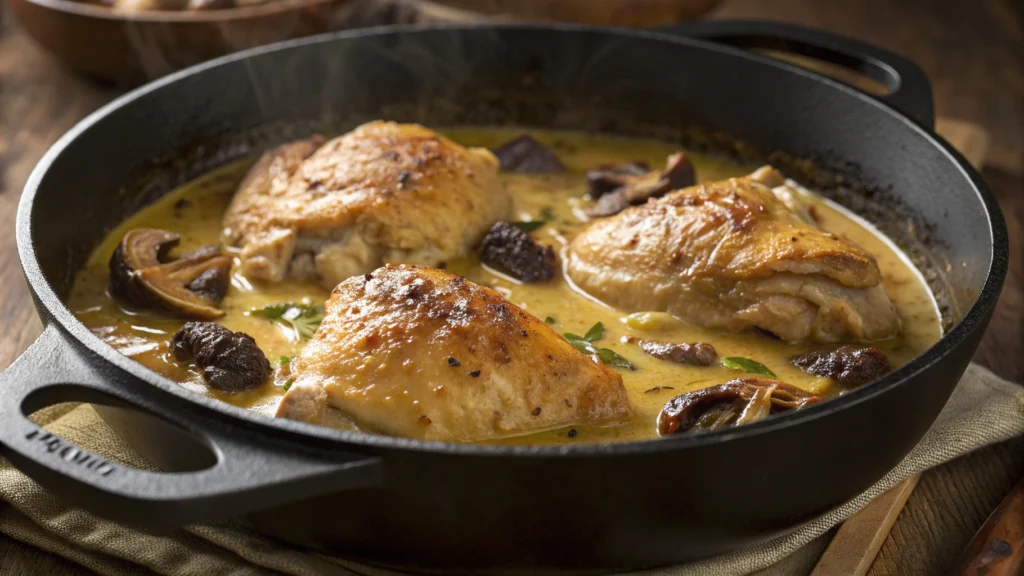 poulet vin jaune morilles